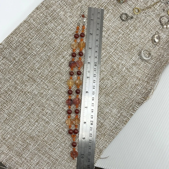 Vintage Amber & Red Jasper Flower Bead Necklace - 925 Silver, Adjustable 16-20" - Picture 6 of 11